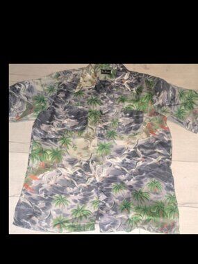 Vintage Mod Bud Berma Hawaiian Button Front Shirt - Seagulls Palm Trees Mens L